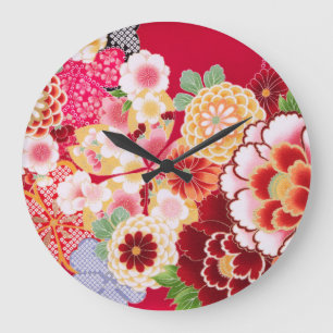 Falling Red Floral Burst Große Wanduhr