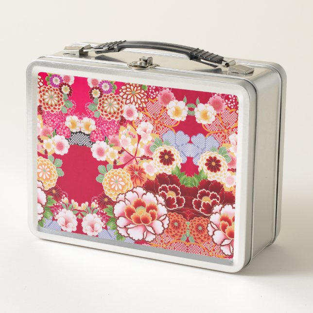 Falling Red Floral Burst Metall Lunch Box (Vorderseite)