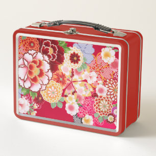 Falling Red Floral Burst Metall Lunch Box