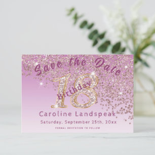 Falling Rose Gold Glitzer für 18. Geburtstag Save The Date