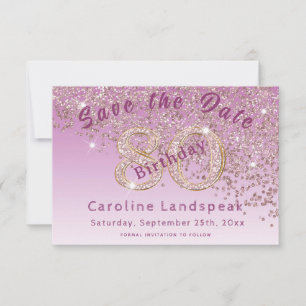 Falling Rose Gold Glitzer für 80. Geburtstag Save The Date