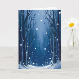 Falling Snow Blau Winterwald Wasserfarbe Gemalt Karte