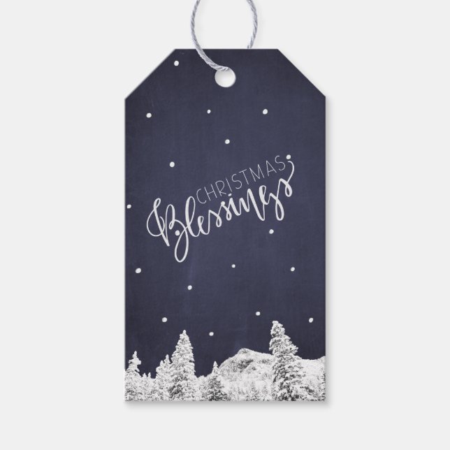 Falling Snow Navy White Weihnachtsstift Geschenkanhänger (Vorderseite)