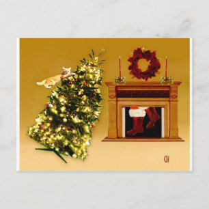 Falling Tree Kitty Postkarte