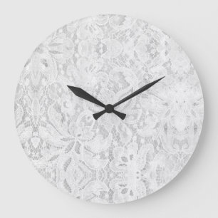 Falling White Lace Große Wanduhr