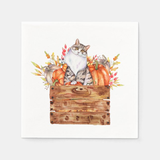 Fallkatze und Kürbis in Kiste Serviette (Vorderseite)
