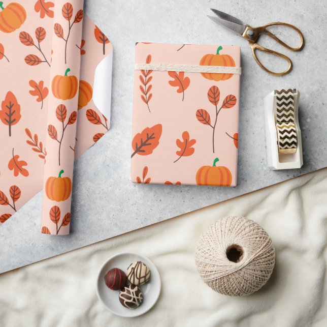 Fallleaf Nahtloses Wrapping Papier mit Niedlicher  Geschenkpapier (Kunsthandwerk)