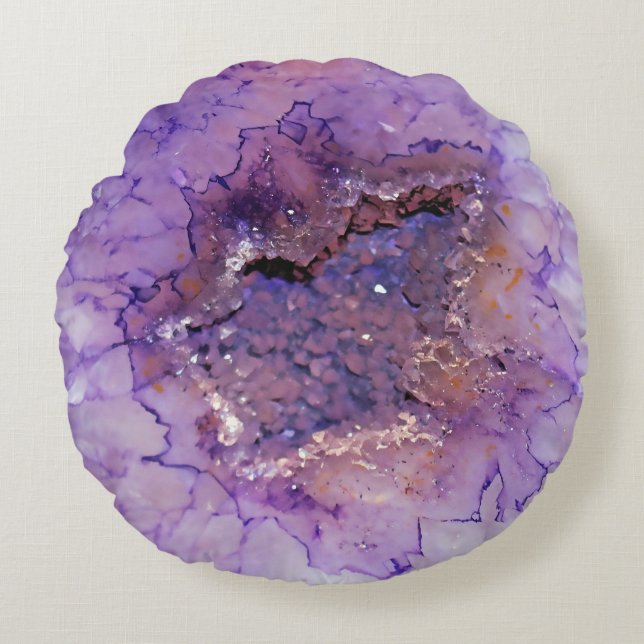 Falln Amethyst Geode Rundes Kissen (Vorderseite)