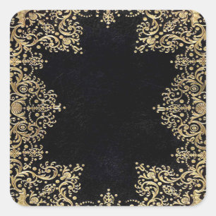 Falln Black and Gold Filigree Quadratischer Aufkleber