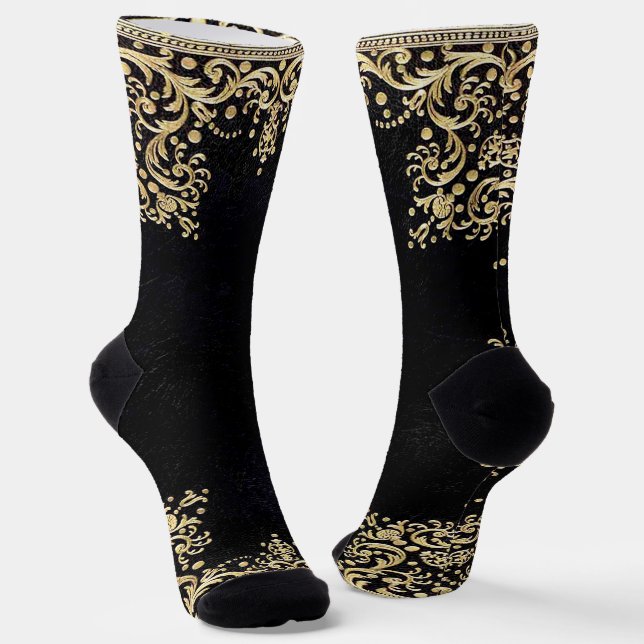 Falln Black And Gold Filigree Socken (Gewinkelt)