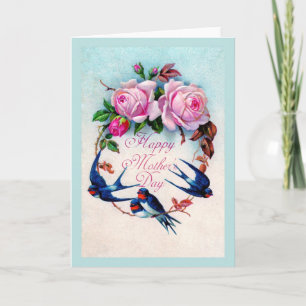 Falln Blaue Vögel und Rose Muttertag Karte