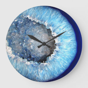 Falln blaues KristallGeode Große Wanduhr