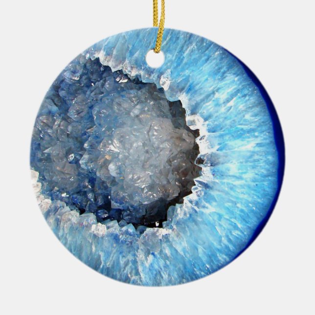 Falln blaues KristallGeode Keramikornament (Vorne)