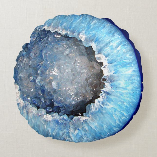 Falln blaues KristallGeode Rundes Kissen (Vorderseite)