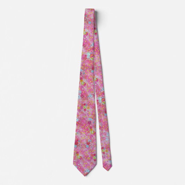 Falln Chirimen Floral Pink Krawatte (Vorderseite)
