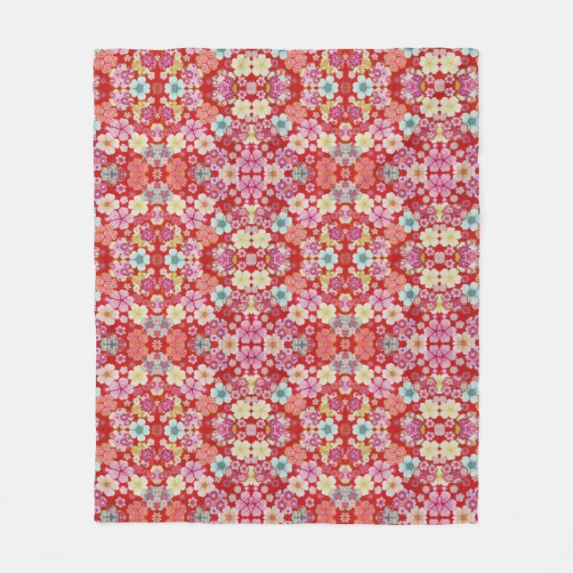 Falln Crimson Floral Chirimen Fleecedecke (Vorderseite)