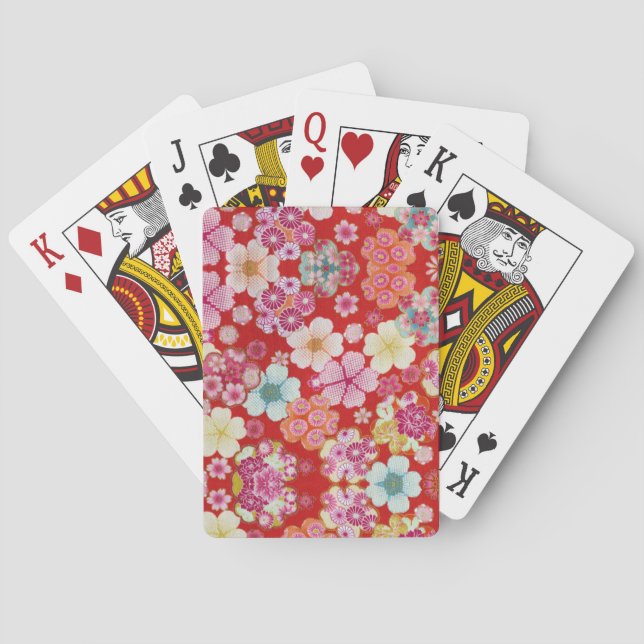 Falln Crimson Floral Chirimen Spielkarten (Rückseite)