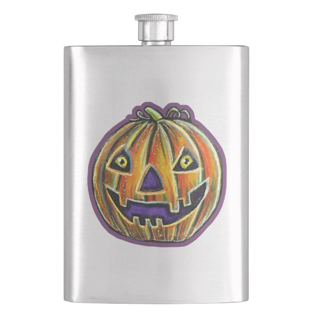 Falln Grinning Pumpkin Vintage Halloween Flachmann (Vorderseite)