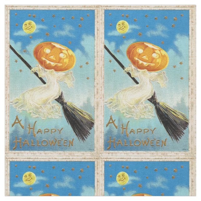 Falln Happy Halloween Pumpkin Hexe Stoff (Nahaufnahme)