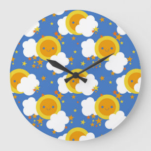 Falln Kawaii Moon, Sterne, Sonnenschein Große Wanduhr