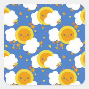Falln Kawaii Moon, Sterne, Sonnenschein Quadratischer Aufkleber