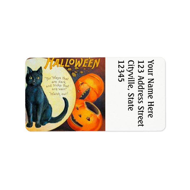 Falln Merry Halloween Cat Adressaufkleber (Vorne)