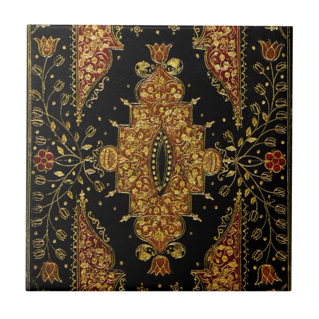 Falln Schwarz und Gold Blumenmuster Fliese (Vorderseite)
