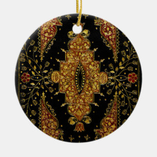Falln Schwarz und Gold Blumenmuster Keramik Ornament