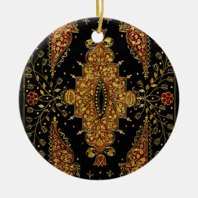 Falln Schwarz und Gold Blumenmuster Keramik Ornament (Vorne)