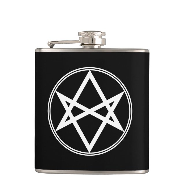 Falln Unicursal Hexagram-Weiß Flachmann (Vorderseite)