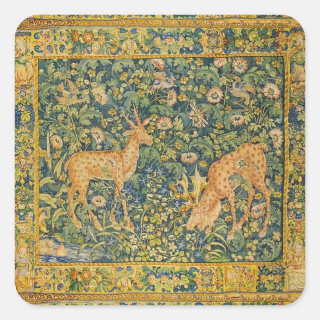 FALLOW-DECKPAIR, GOTHISCHE FANTASIE-BLUME, grün Quadratischer Aufkleber (Vorderseite)