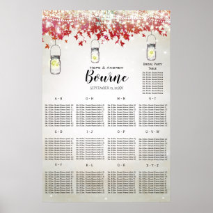 Fallrustikale Rote Baum Sitzkarte Poster