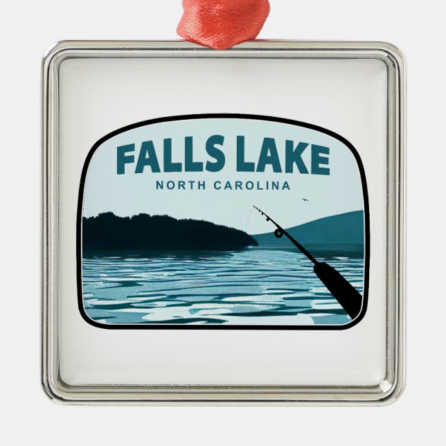 Falls Lake North Carolina Fishing Rod Ornament Aus Metall (Vorne)