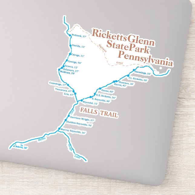 Falls Trail Map 8"x8" Aufkleber (Detail)