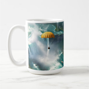 Fallschirmspringen über Niagarafälle in einem Korb Kaffeetasse