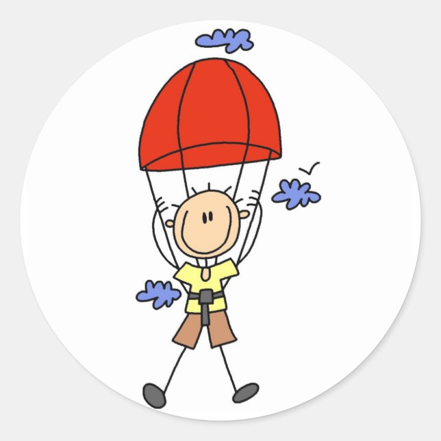 Fallschirmspringer-Stickfigur Runder Aufkleber (Vorderseite)