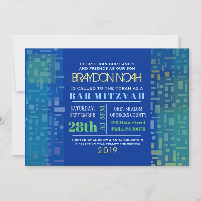 FALLSTARS & SQUARES Bar Bat Mitzvah Einladung (Vorderseite)