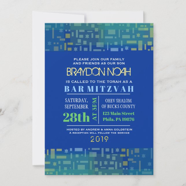 FALLSTARS & SQUARES Bar Bat Mitzvah Einladung (Vorderseite)