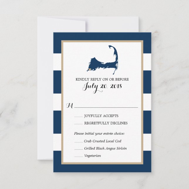 Falmouth Cape Cod mit Herz | RSVP-Menü Hochzeiten RSVP Karte (Vorderseite)