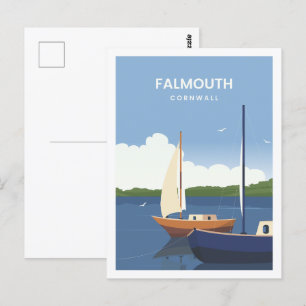 Falmouth Cornwall England Travel Illustration Postkarte