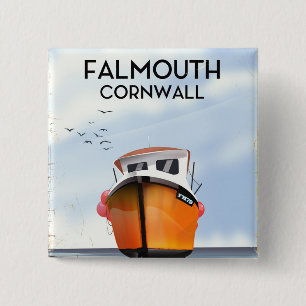 Falmouth Cornwall Fischerboot Reiseplakat Button