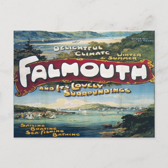 Falmouth Vacation Vintage Image Retro Reise Postkarte (Vorderseite)