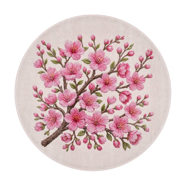 Falsche 3D-bestickte Sakura-Zweig-Illustration Schneidebrett (Vorderseite)