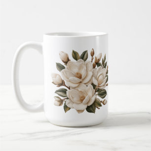 Falsche 3D-Broderie-Illustration der weißen Magnol Kaffeetasse