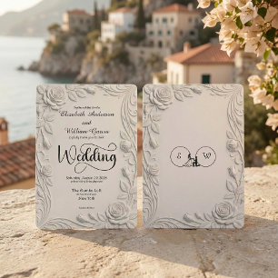 Falsche 3D-Skulptur, florales Basrelief, Elfenbein Einladung