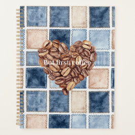 Falsche Blaue Denim Creme Erste Kaffeebohnen Herz Planer