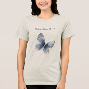 Falsche Blaue Denim Schmetterling Tri-Blend Shirt