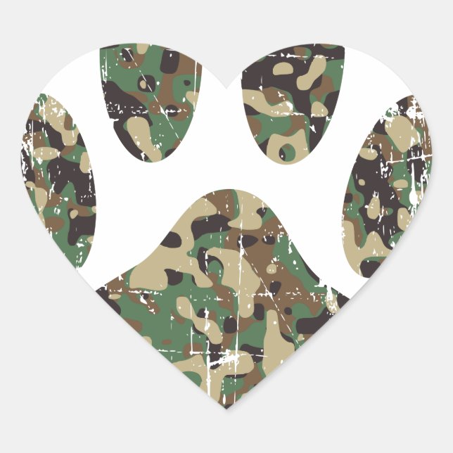 Falsche Camouflage Dog Paw Print Herz-Aufkleber (Vorderseite)
