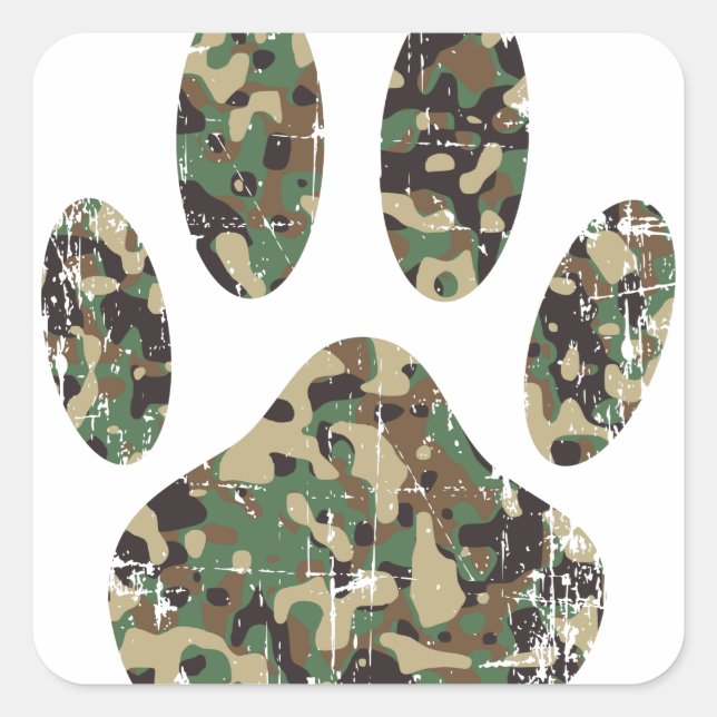 Falsche Camouflage Dog Paw Print Quadratischer Aufkleber (Vorderseite)