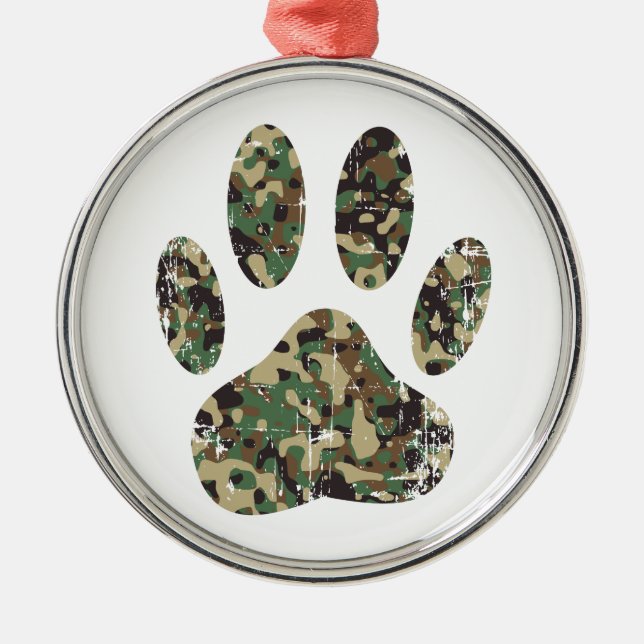 Falsche Camouflage Dog Paw Print Silbernes Ornament (Vorne)